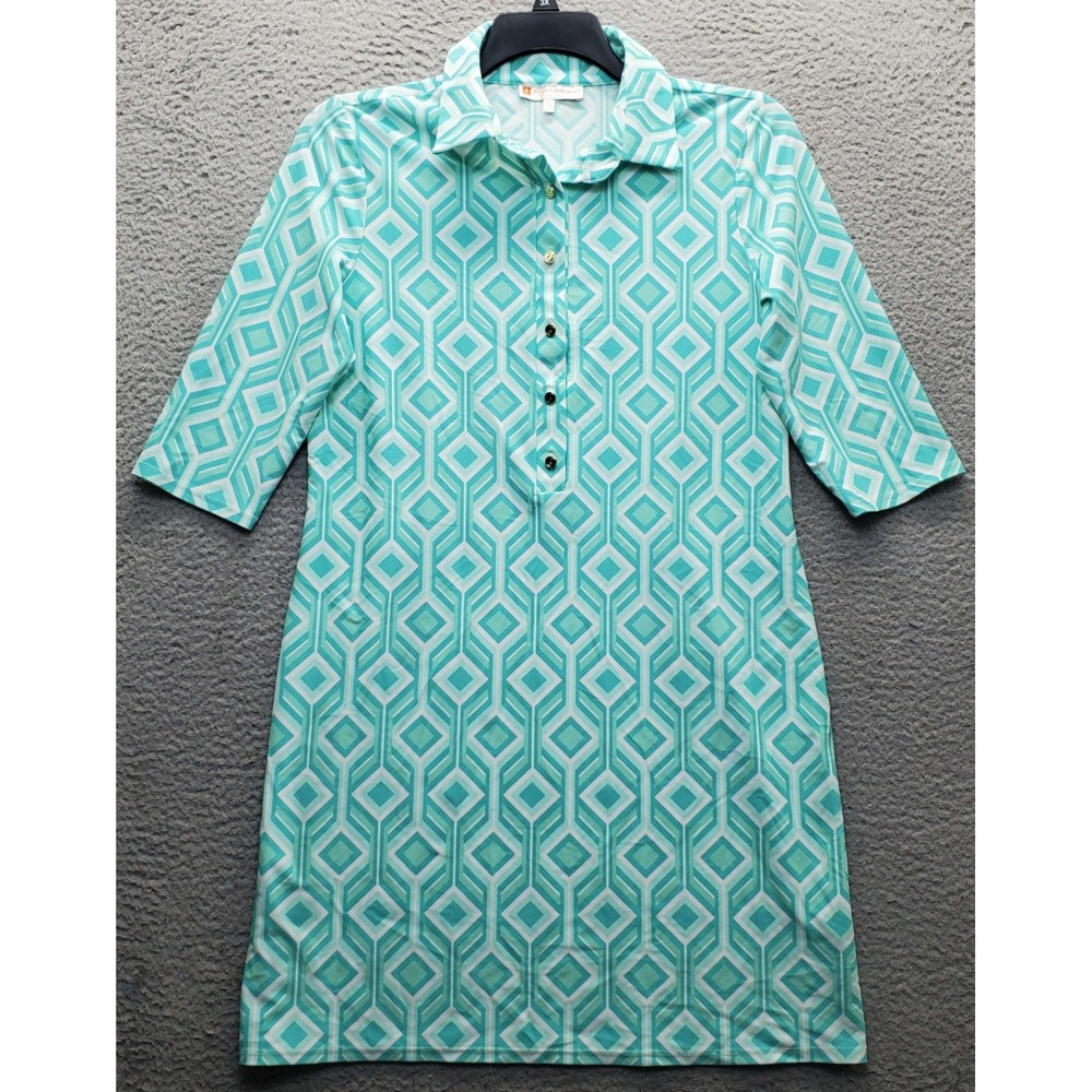 Jude Connally Susanna Shirt Dress Womens Large Multi 3/4 Sleeve JC Gold Buttons